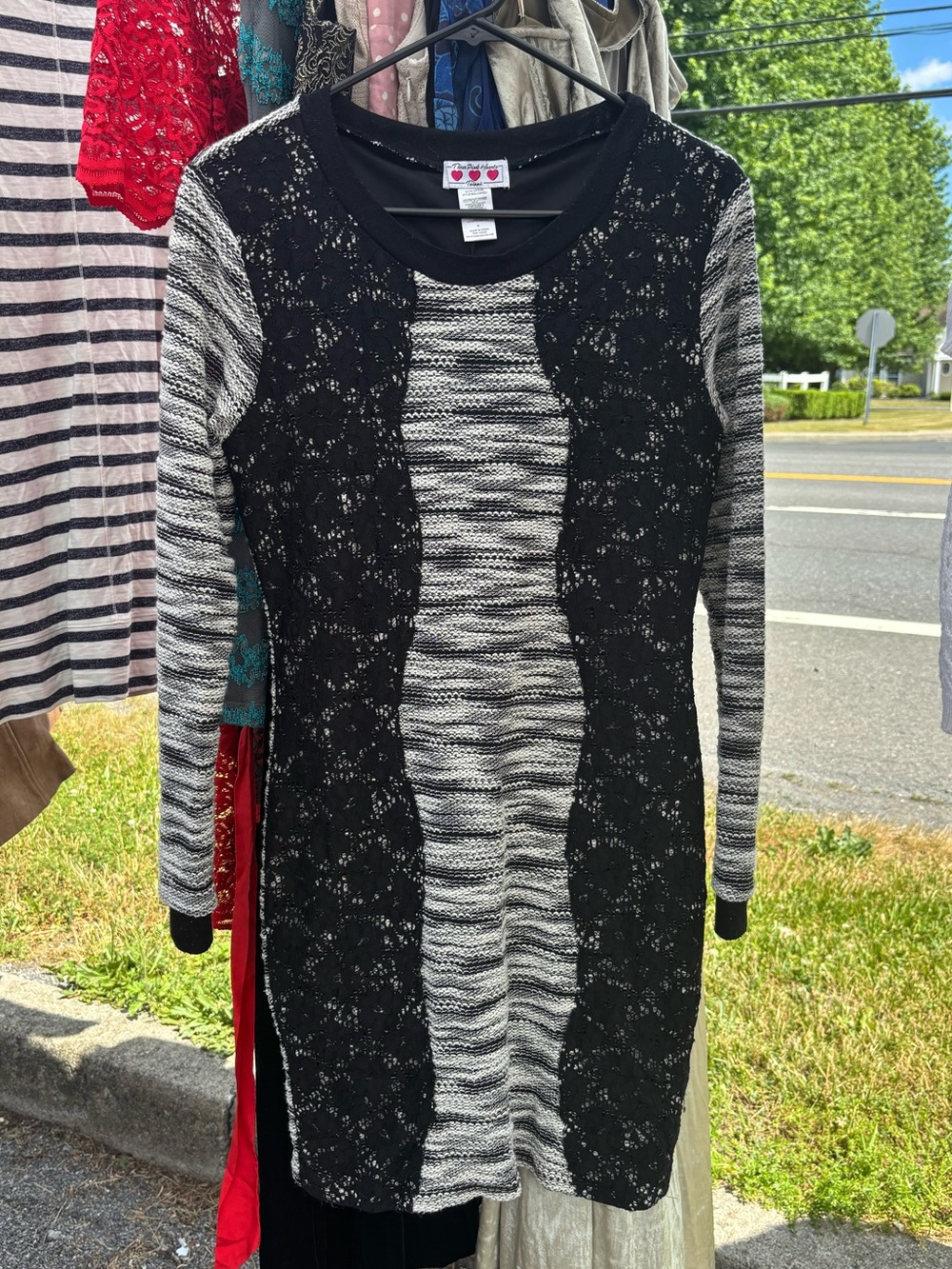 Trixxi Black & White Sweater Dress with Lace Accents